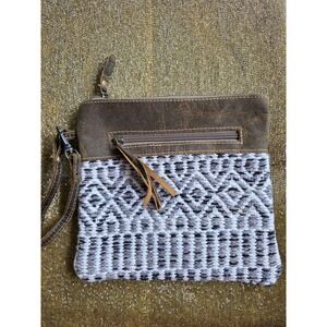 Myra Bag‎ Fabric & Leather Zip Top Wristlet with tassel handbag purse bag small